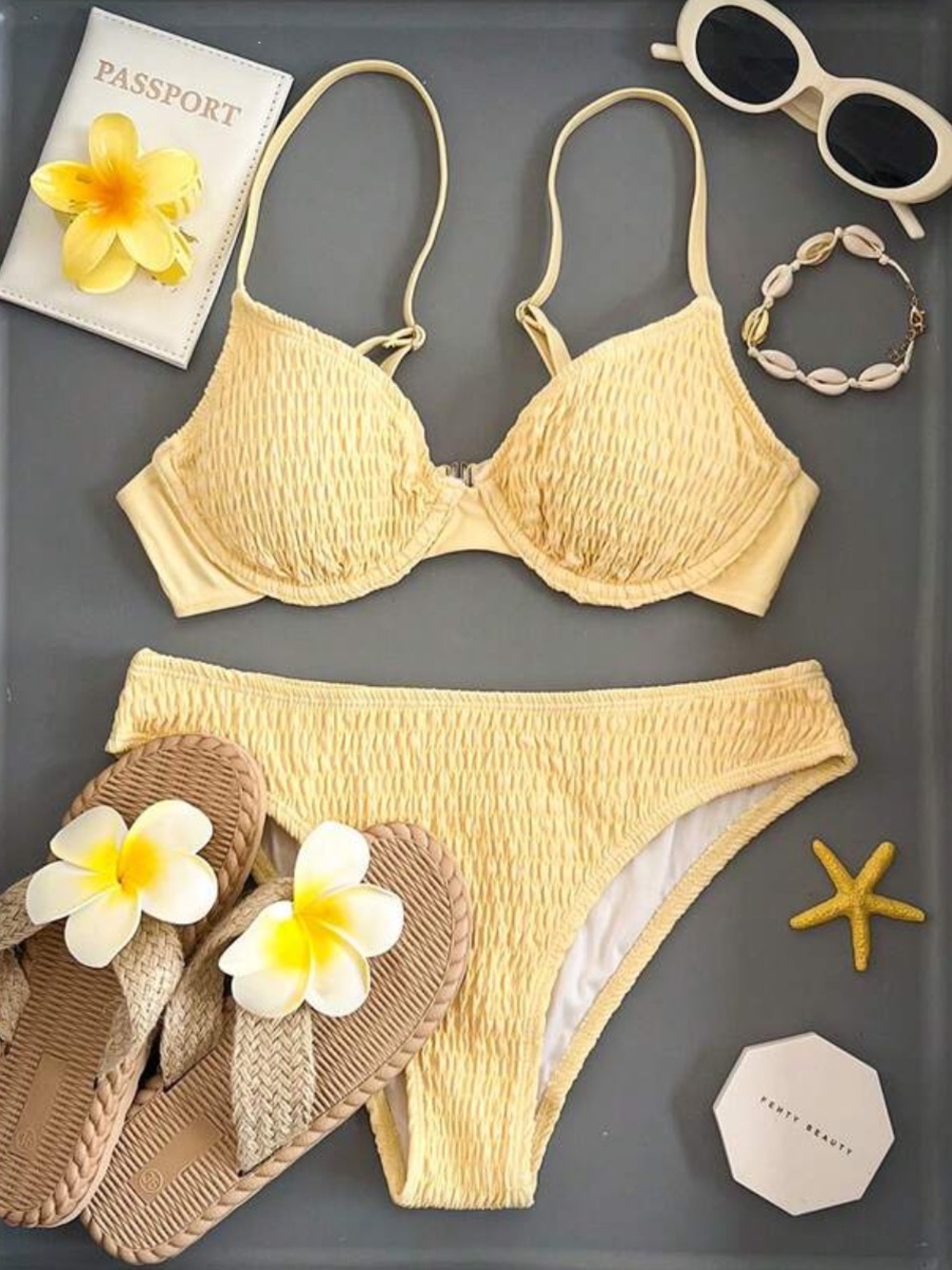 SHEIN Yellow Smocked Bikini Set
